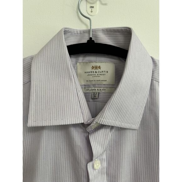 Hawes & Curtis Mens ST James Slim Fit Poplin Stripe Button Up Shirt Size 15.5-36 - Picture 2 of 9
